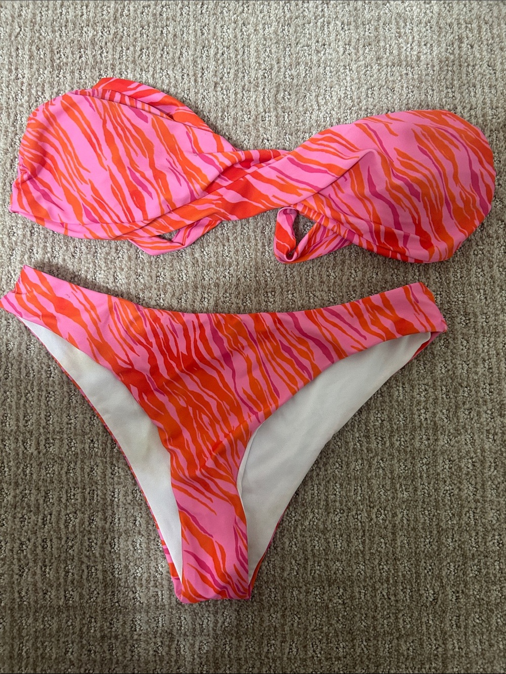 Source Unknown Pink and Orange Zebra-Print Bikini
